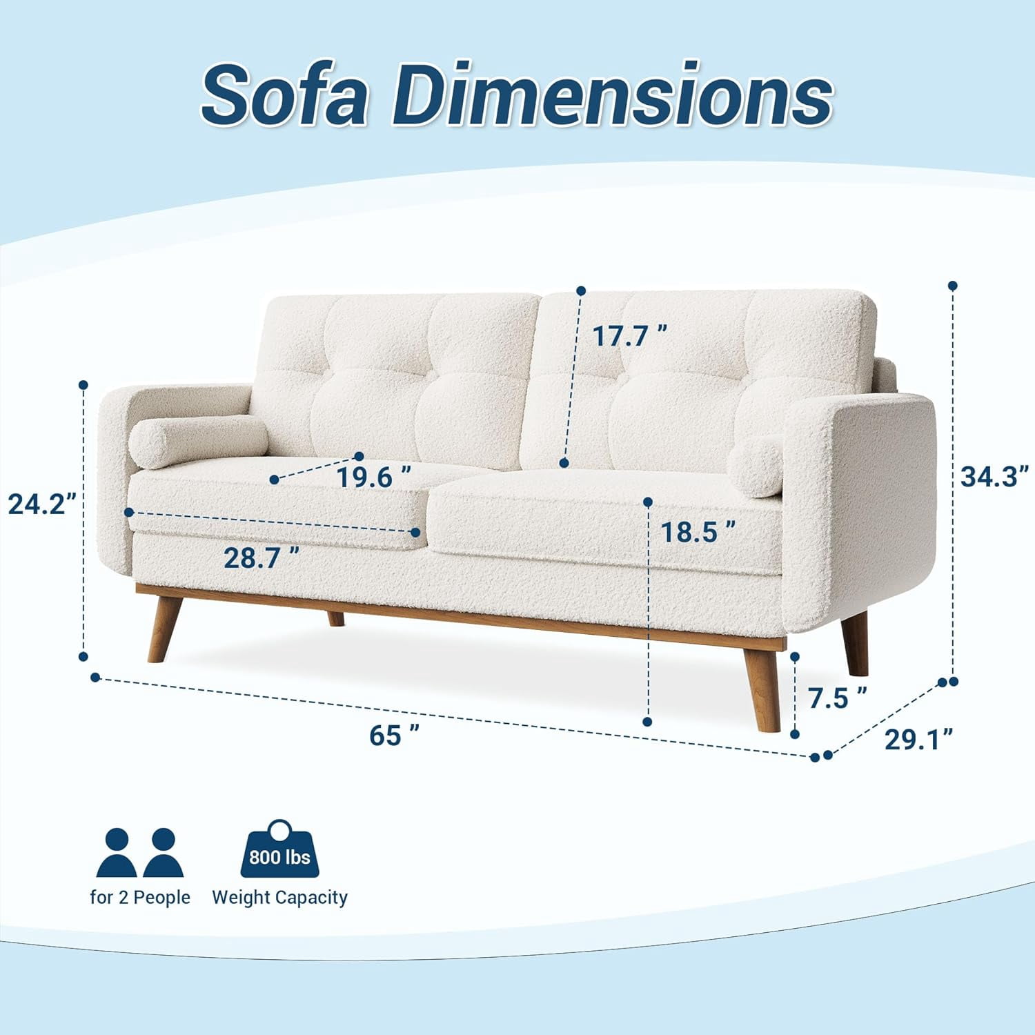 IdealHouse 65" Loveseat Sofa, Mid Century Modern 2-Seater Couch, Teddy Fleece Boucle Upholstered, Deep Seat Love Seat for Living Room, Bedroom, Beige