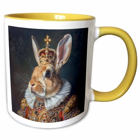 3drose, Rabbit Royal Portrait Majesty, 15oz Two-tone Yellow Mug