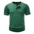 thumbnail image 3 of Men's Casual Button Down Shirt Cotton | Regular Fit Short Sleeve Blouse | Round Neck Button Closure | Breathable & Soft | Daily Wear Office Vacation | Classic Essential | Zenithor,Green L, 3 of 9
