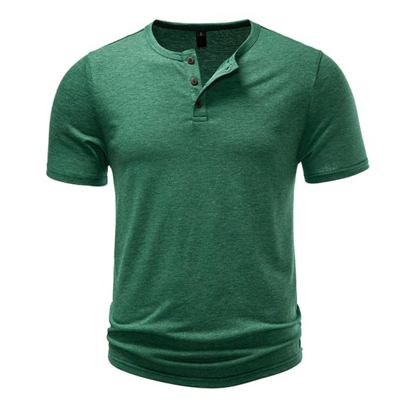 LMOIPLI Mens Slim Fit Henley T Shirt with Button Placket Soft Breathable Cotton Blend Short Sleeve Tee for Casual Daily Wear Green S