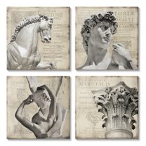 Vintage Greek Sculptures over Antique European Texts Vintage Gallery-Wrapped Canvas Print Wall Art, Set of 4, 17x17