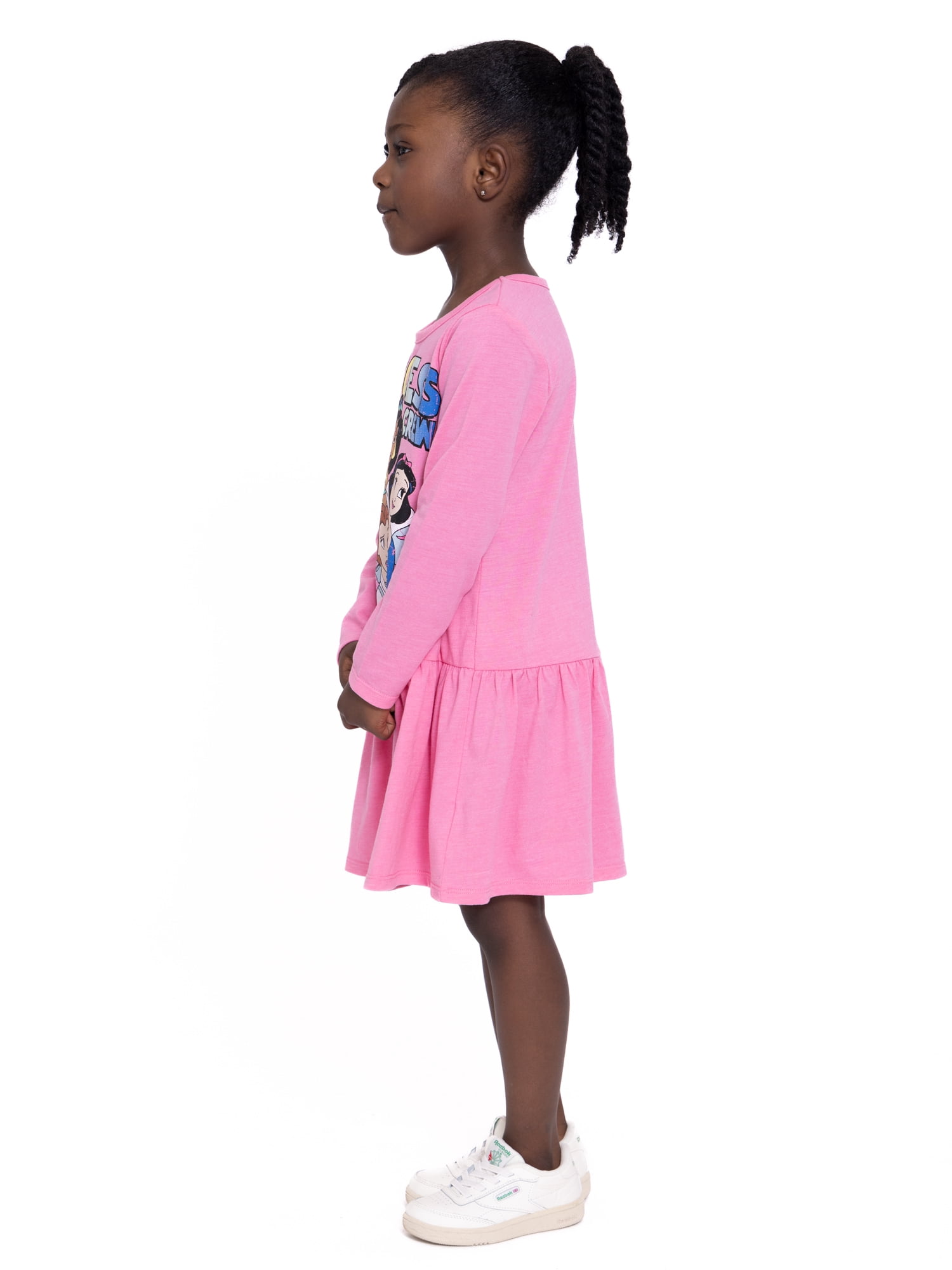 Disney Princess Toddler Girl Long Sleeve Drop Waist Graphic Dress, Sizes 12M-5T