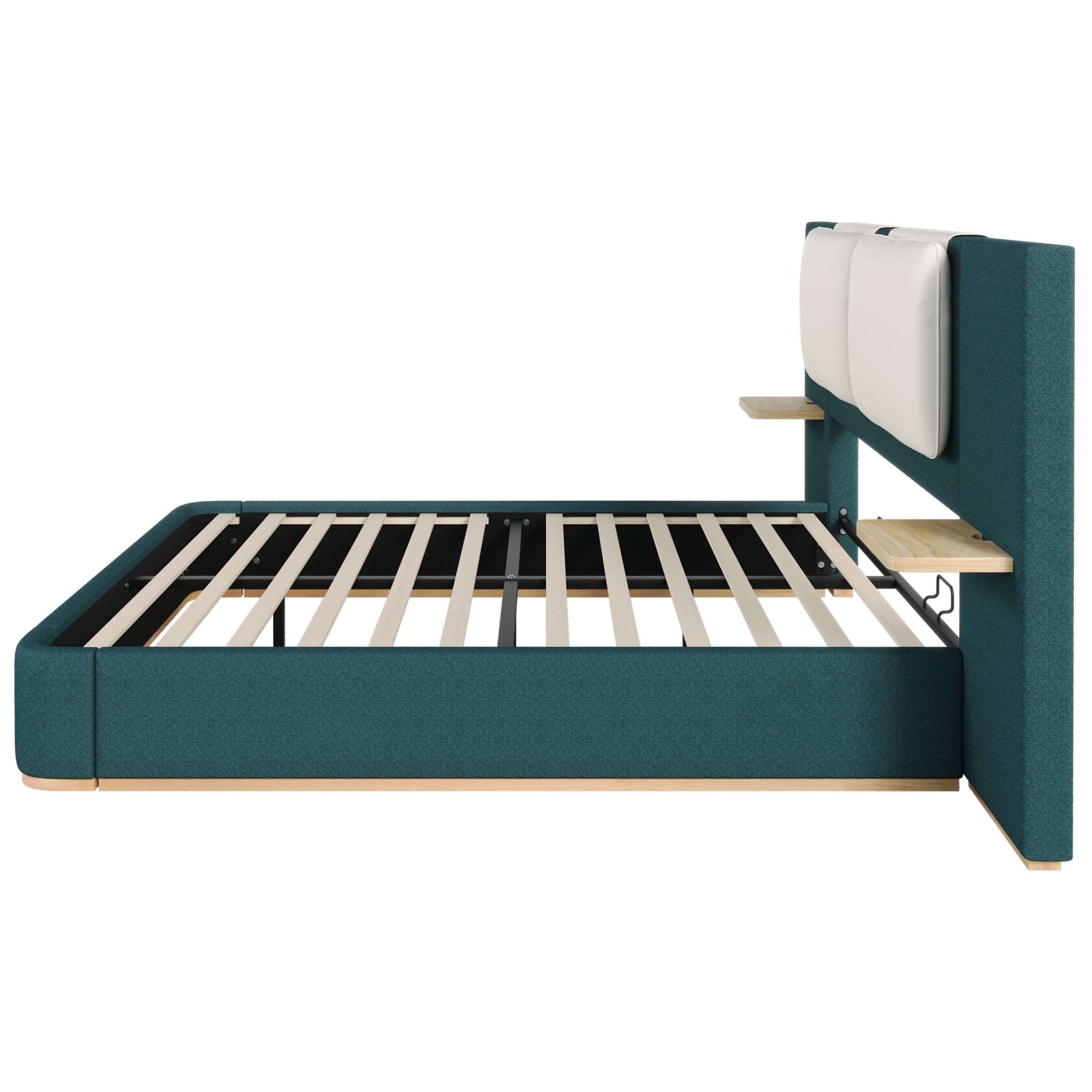 Christopher Knight Home Queen Upholstered Platform Bed Frame with PU Cushioned Headboard, Green+Beige