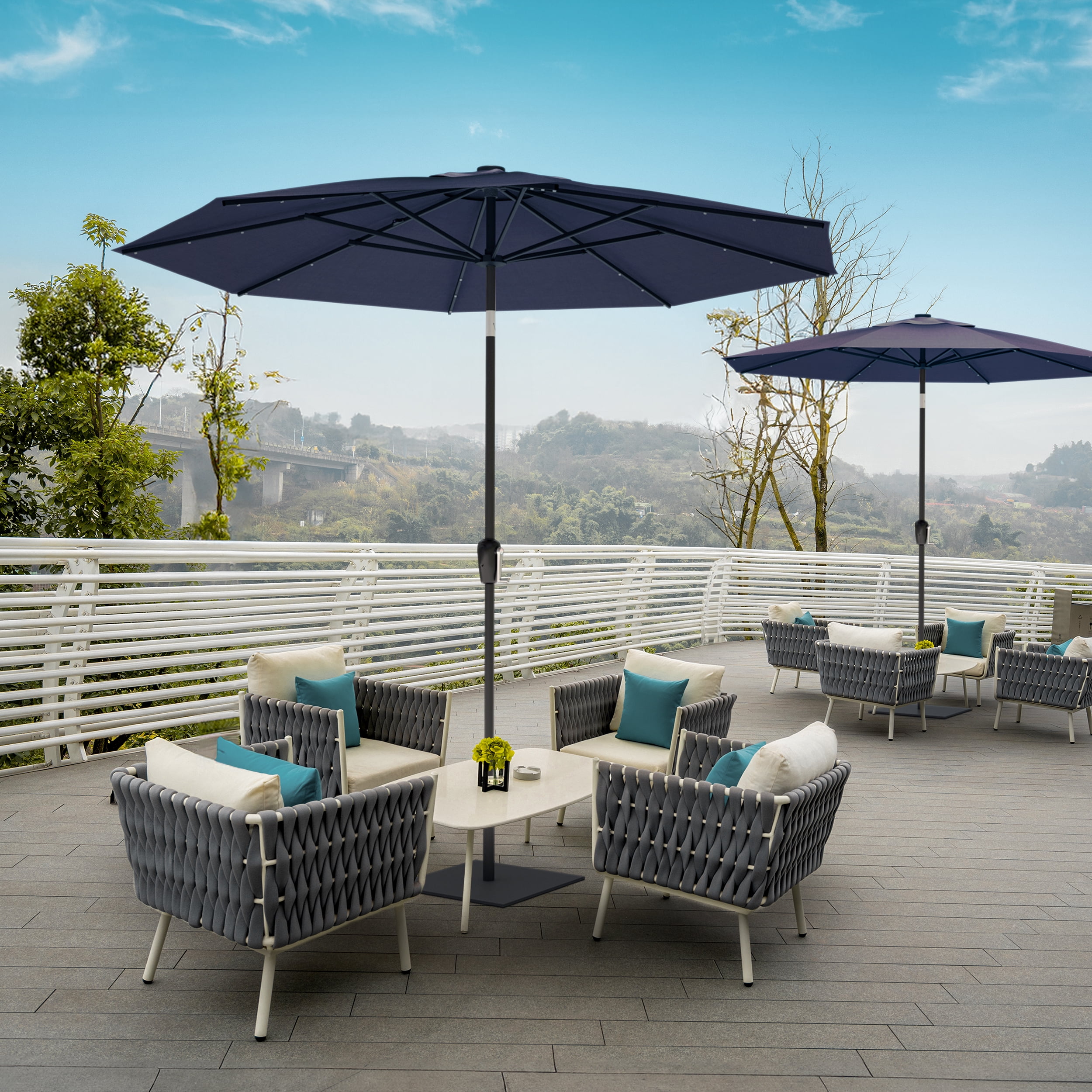 ABOVE Outdoor Umbrella 10 ft Royal Blue Solid Print Octagon Market Patio Umbrella, Solar LED, UV Resistant