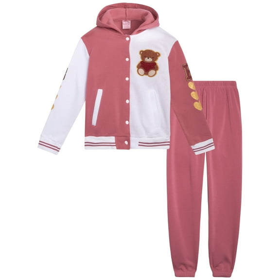 Real Love Girls Sweatpants Set - 2 Piece Fleece Varsity Girls Sweatshirt & Kids Sweatpants (7-12)