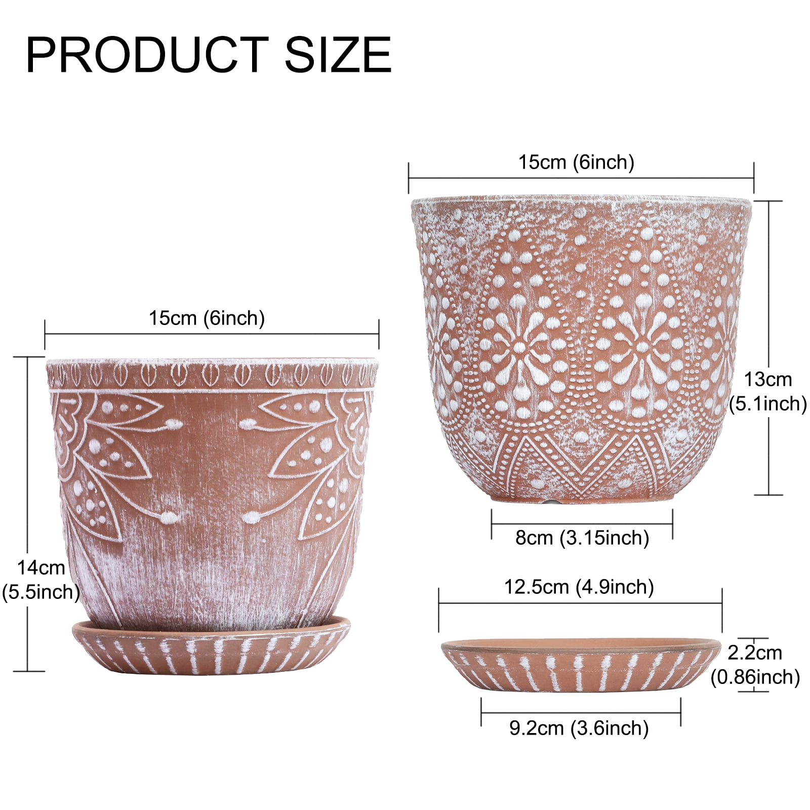 BESTSELER 6 Inch Ceramic Planter for Indoor Plants with Drainage Hole and Saucer, Round Succulent Orchid Flower Pot - set of 2