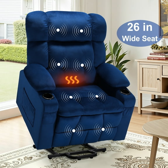 Oversized Power Lift Recliner, LEGAHOME 26in Large Wide Lift Chair for Elderly, Massage Recliner with Heat for Big and Tall Adults, Living Room Recliner Chair with Cup Holders, Blue