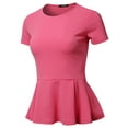 thumbnail image 2 of SSOULM Women's Classic Stretchy Short Sleeve Flare Peplum Blouse Top (S-3X). Made In U.S.A, 2 of 4