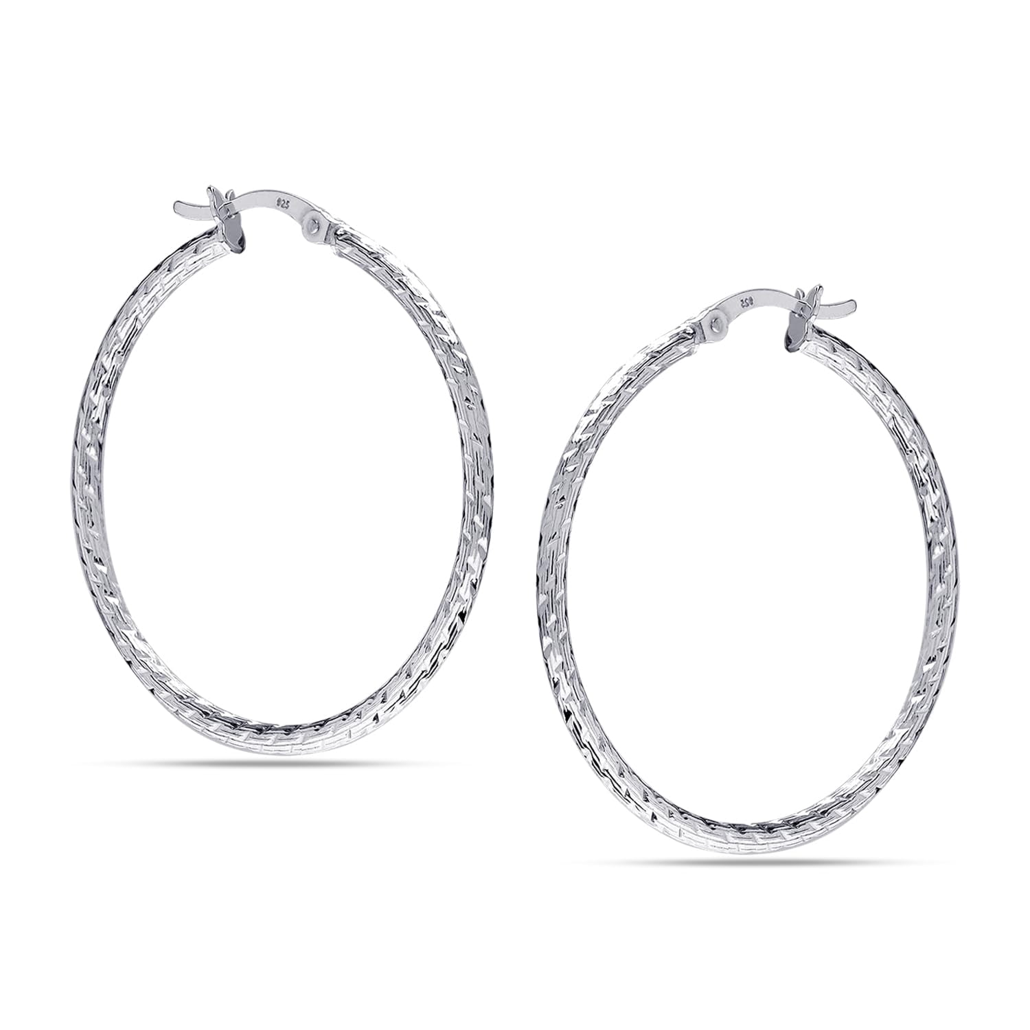 LeCalla 925 Sterling Silver Texture Hoop Earrings for Women | Medium Diamond-Cut Twisted Hoop Earring | Womens Click-Top Earring Hoops 35MM