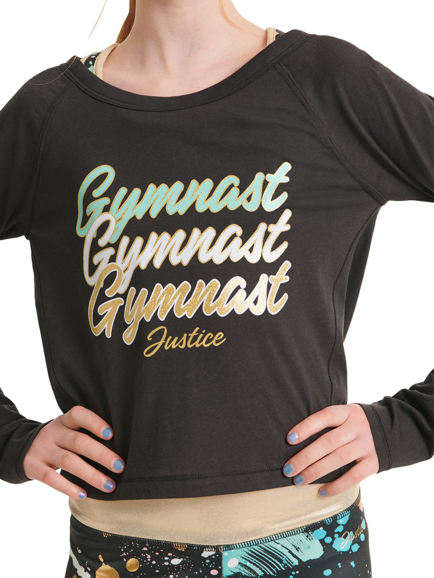 Justice Girls Long Sleeve Gymnastics T-Shirt, Sizes XS-XL