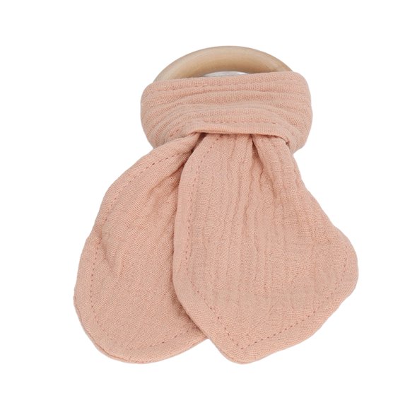 Baby Teething Wooden Ring, Training Bite Resistant Burr Free Cotton Gauze Ears Design Baby Wood Ring For Babies Beige,Khaki,Blue Black,Yellow,Peachy Beige,Grey