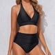 thumbnail image 4 of Traje de baño de playa de verano con abertura en el vientre, cuello drapeado, cordón, bikini de color sólido, traje de baño para mujer, 4 of 7