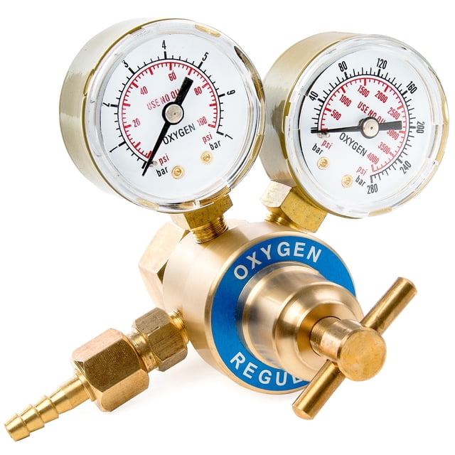 Biltek Dual Gauge Oxygen Solid Brass Regulator for Welding Victor Gas Torch Cutting - CGA540 Rear Mount Fitting