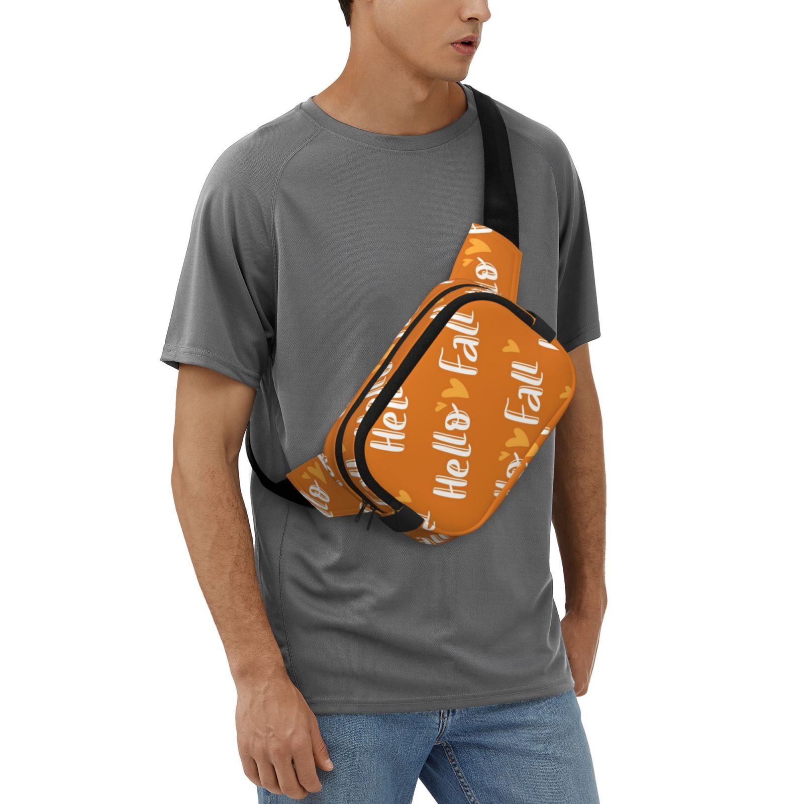 Picia Hello Fall Print Square Double-Layer Waist Bag Mini Adjustable Waist Belt Bag Exercise Running Travel Hiking