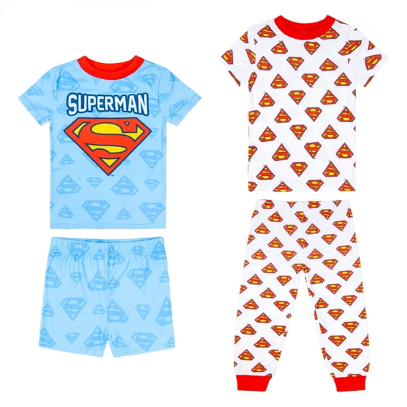 Superman Boy's Short and Long Sleeve 4-Piece Pajama Set-Size 4