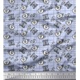 thumbnail image 1 of Soimoi Blue Georgette Viscose Fabric Coffee & CHill Text Print Sewing Fabric Yard 42 Inch Wide, 1 of 5