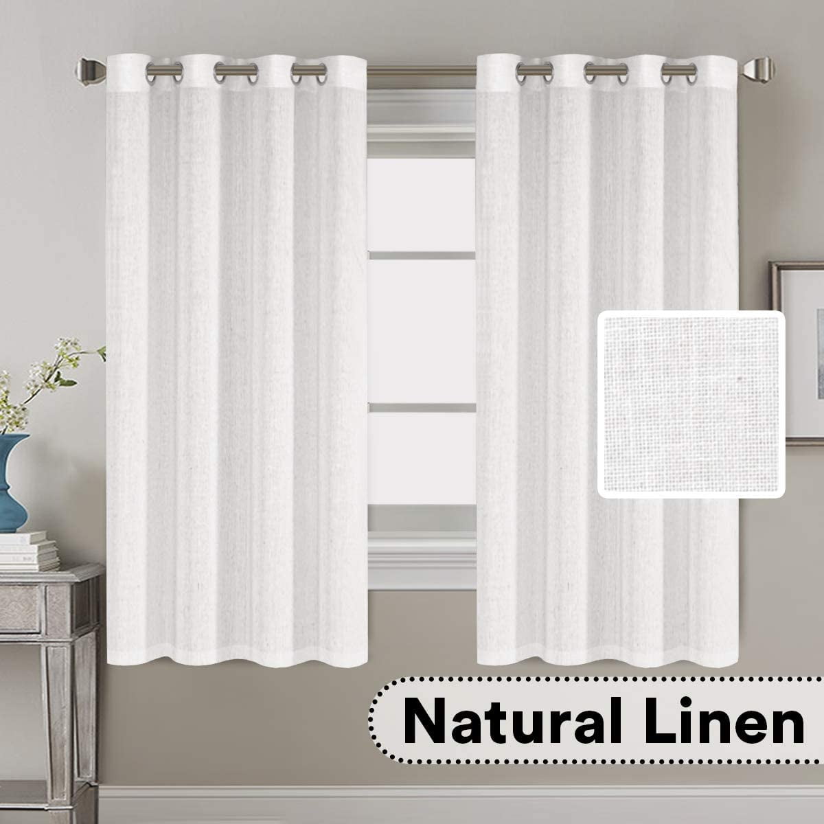 Living Room Linen Curtains Home Decorative Nickel Grommet Curtains