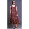 thumbnail image 4 of Bimba Burgundy Floral Ball Dahliya & Rose Mid Calf Nightwear Ladies Cotton Printed Sleeveless Night Gown Maxi Dress Small, 4 of 6