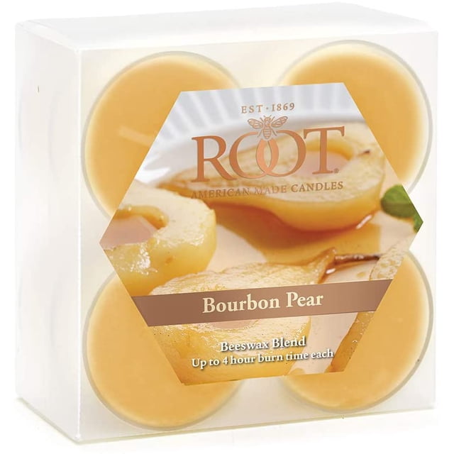 Root Candles Scented Tealights Handcrafted Beeswax Blend 4-Hour Tealight Candles, 8-Count, Bourbon Pear