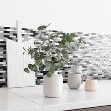 Smart Tiles Peel and Stick Backsplash, 5 Adhesive Tiles, Murano Steel/White/Grey, 10.21"x9.1"