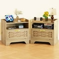 thumbnail image 3 of 24" Rattan Nightstands Set of 2, Oak Bedside Table with Semi Open Cubby, Boho Night Stand with Farmhouse Arched Base for Bedroom, Side Table, End Table for Dorm, 3 of 11