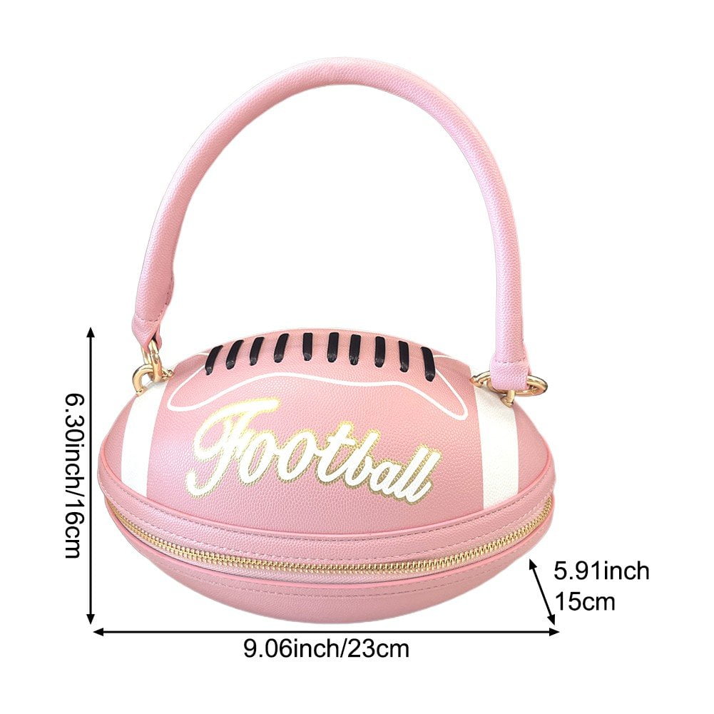 Jiibva Football Shaped Tote Bag Fun Shape Purse for Women Novelty Handbags Chain Crossbody Bag for Teens with Adjustable Shoulder Strap