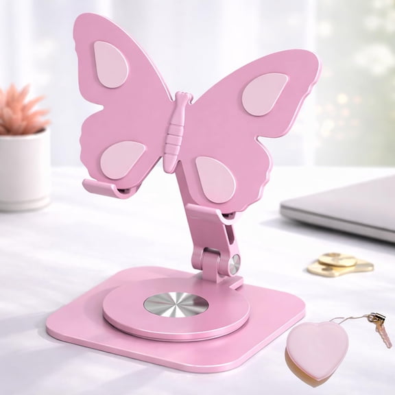 Butterfly Phone Stand 360° Rotating Adjustable Aluminum Desktop Holder, Height & Angle Adjustable Cell Phone Stand for Desk, Foldable Desktop Cradle Dock, Compatible with Smartphones