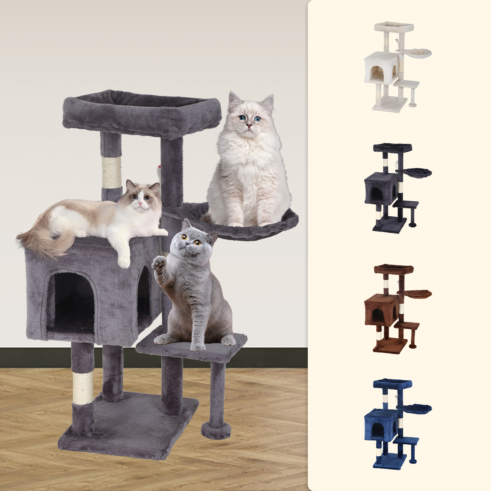 CL.HPAHKL Cat Tree, 36 inch Small Cat Tower with Scratching Post & Funny Toy for Indoor Cats, Cat Condo Furniture Activity Center for Kittens, Light Gray