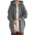 thumbnail image 3 of Plus Size Sweatshirts for Women Casual Zip Up Hoodies Tunic Long Jacket Outerwear with Pockets Grey L, 3 of 7