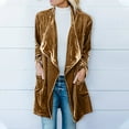 thumbnail image 2 of USSUMA Women's Velvet Cardigan Open Front Vintage Outerwear Long Sleeve Blazers Coat Fashion Wild Trench Coat, 2 of 8