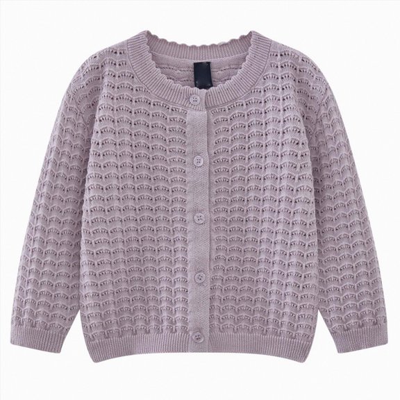 larppty Baby Girl Sweater Knit Toddler Cardigan Long Sleeve Button Up Hollow Crochet Sweater(Purple,3-4 Years)