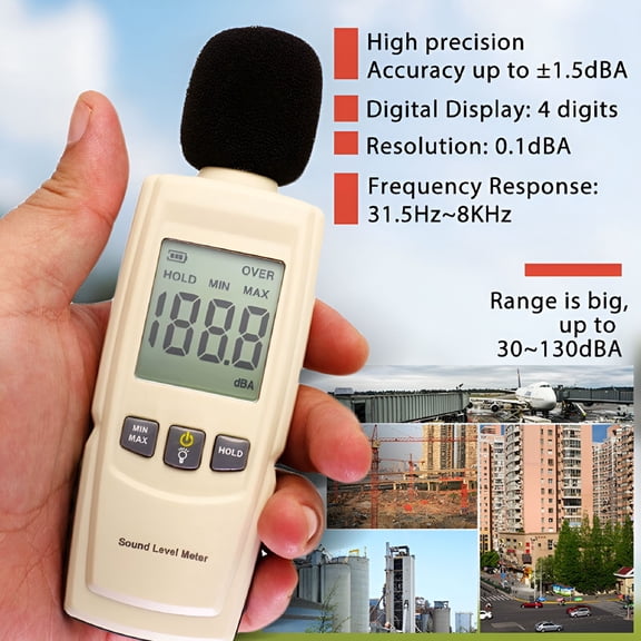 GJX Decibel Meter Sound Level Reader DB SPL Meter Noise Detector Backlit LCD Display