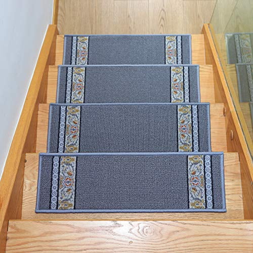 Non Slip Carpet Stair Treads 8.5" x 26" Rugs for Stairs FLORAL Set of 14 