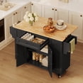 thumbnail image 3 of Noelse Kitchen Island with Storage on Wheels, Rolling Kitchen Cart with Drop Leaf, Drawer, Cabinet & Rubber Wood Top, Black, 3 of 8