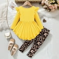 thumbnail image 3 of WOYY Big Girls Outfits Ruffle Long Sleeve Dress Leopard Pants 2Pcs Set, Sizes 7-8, 3 of 3