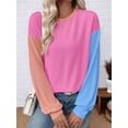 thumbnail image 5 of Womens Long Sleeve Tops Fall Fashion Crewneck Color Block Ribbed Knit Casual Loose Fit Pullover Shirts Rose Red M, 5 of 7