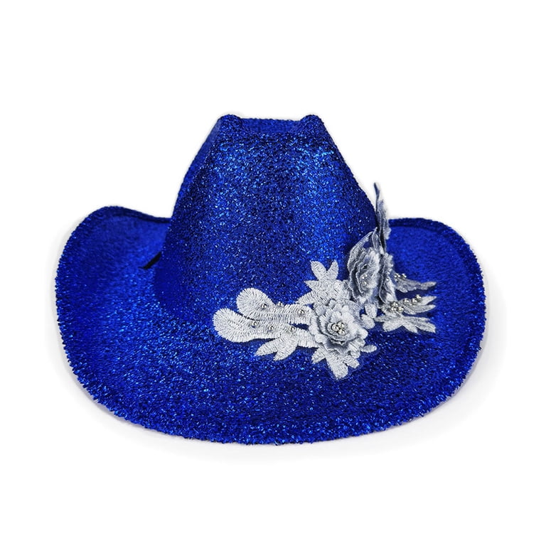 8546 Women\'s Western Cowboy Hat Rhinestone Wide Brim Cowgirl Hat Azure Blue Verdusa Women main image 3