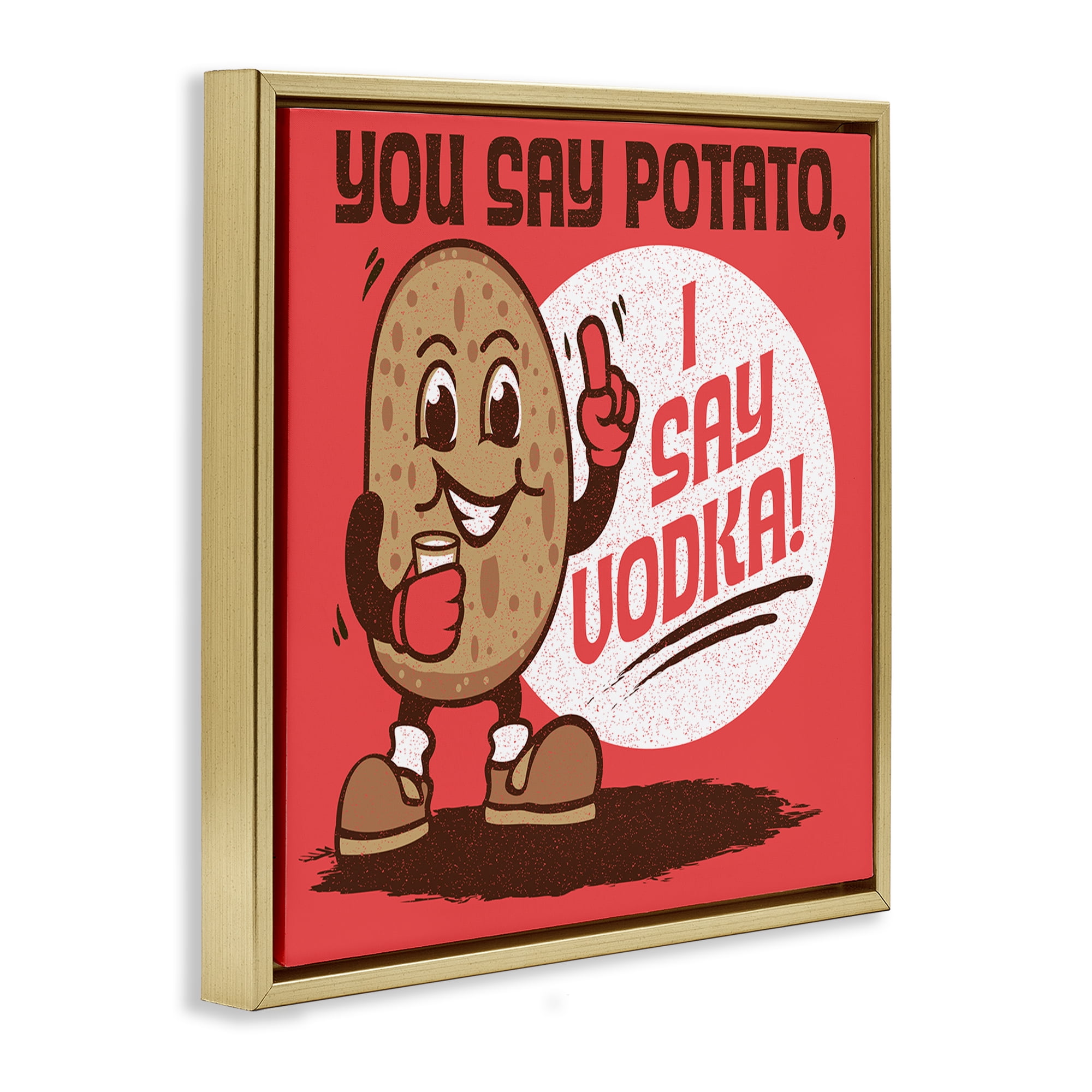 Stupell Industries Funny Potato & Vodka Food & Beverage Painting Gold Floater Framed Canvas Art Print Wall Art, 18 x 18