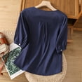 thumbnail image 5 of Babysbule Womens Long Sleeve Tops Women's Seven-quarter Sleeve Cotton And Linen V-neck Blouse With Lantern Sleeves, 5 of 5