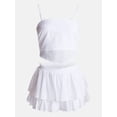 thumbnail image 5 of No Boundaries Eyelet Cotton Crop Top and Flutter Skirt Set, 2 Piece, Women's XXS-XXL, 5 of 5