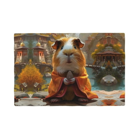 

Table Placemats Set of 4 - Valley Meditating Guinea Pig 12x18 In Faux Linen Double Heat Resistant Place Mats Cloth Indoor/Outdoor Placemats Washable Table Mats for Dining Kitchen Party