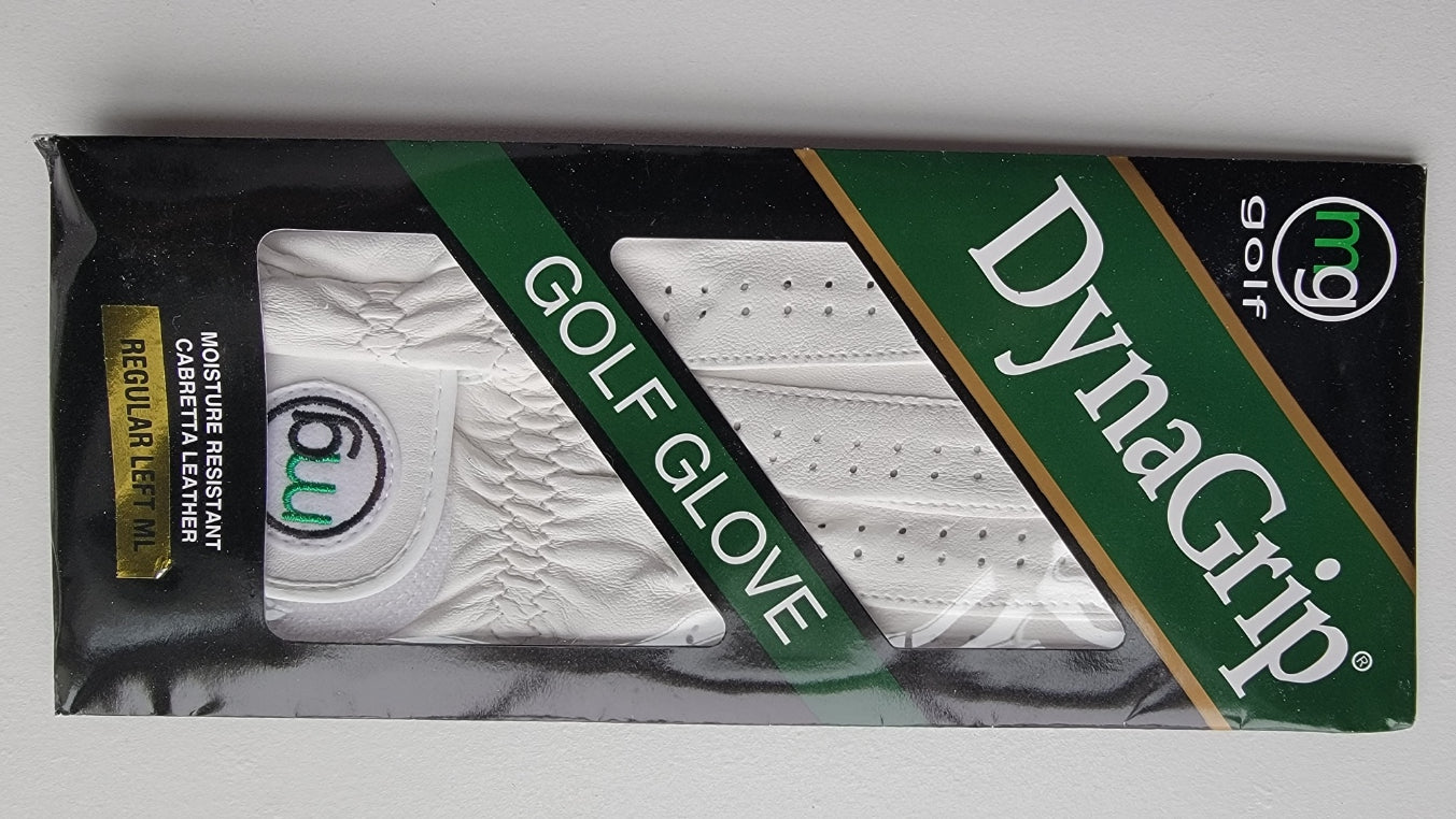 MG DynaGrip White Leather Golf Glove All Cabretta Men's Left Handed Medium-Large (2-Pack)