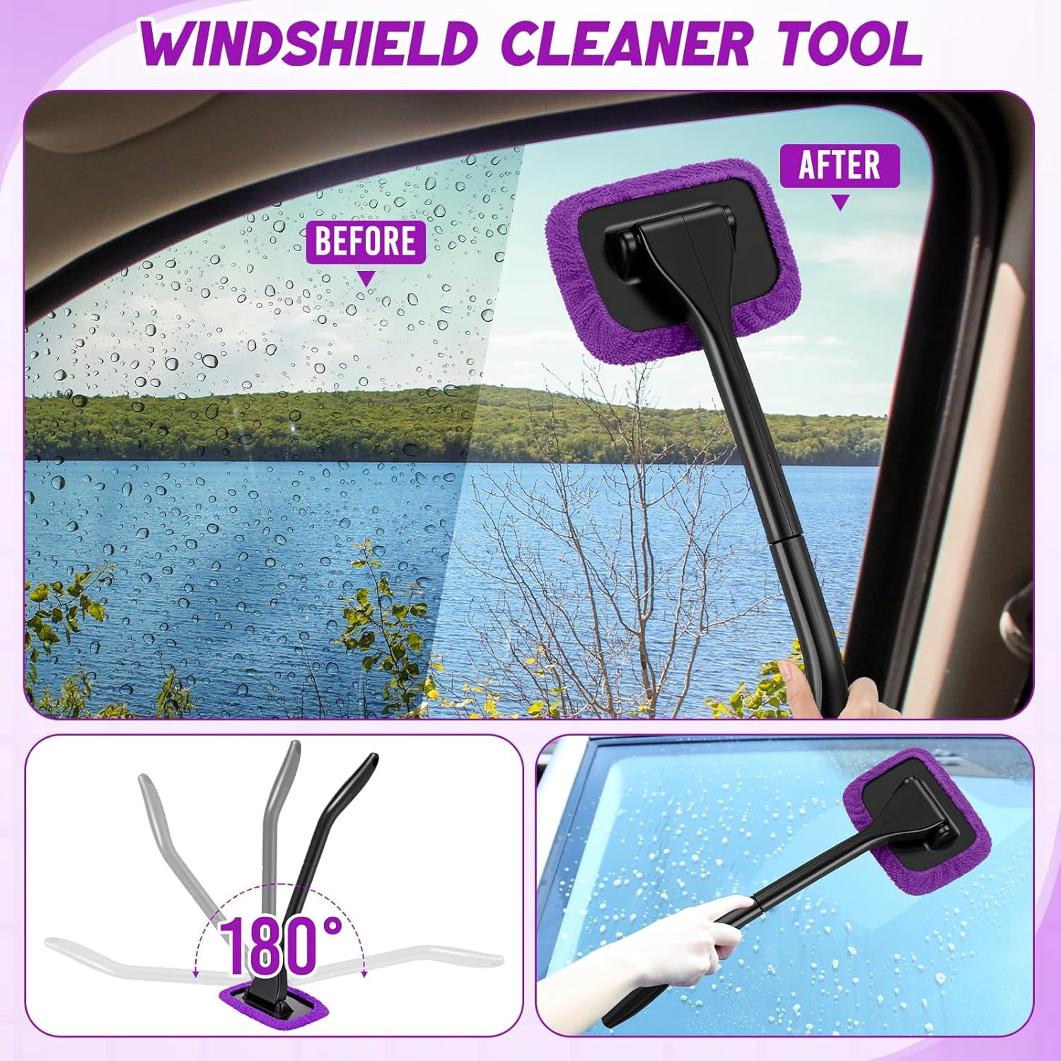 Windshield Cleaner Tool, Car Cleaning Kit with Various Detailing Brushes Set Spray Bottle Cleaner Towel Cleaning Gel Accessories for Windows Vents