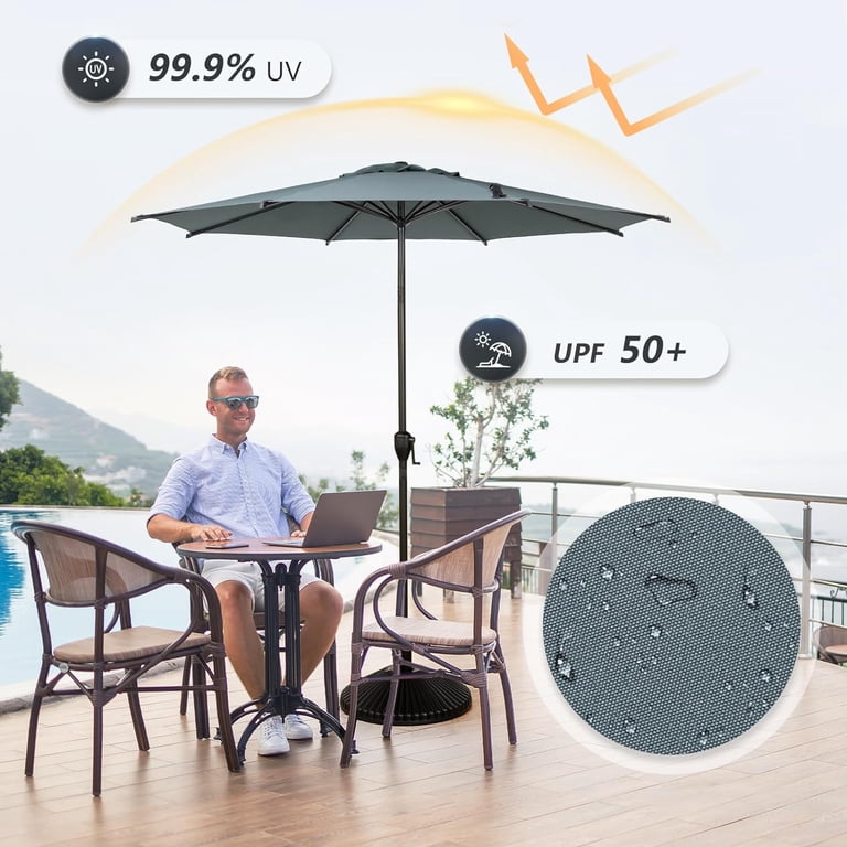 abba patio auto tilt crank sunbrella 9 foot patio umbrella Abba Patio Lyon 9 ft. Steel Market Horizontal Tilt Patio Umbrella in Gray