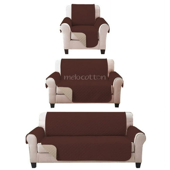 Juego de Protector Cubre Sala Doble Vista Capitonado, Incluye: Protector de Sofá, Love Seat y Sillón Individual CAFÉ BEIGE