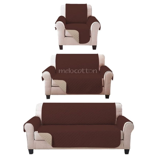 Juego de Protector Cubre Sala Doble Vista Capitonado, Incluye: Protector de Sofá, Love Seat y Sillón Individual CAFÉ BEIGE