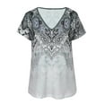 thumbnail image 3 of Enwejyy Womens Summer Basic Tops Geometric Ethnic Print Short Sleeve V-Neck Pullover T-Shirt, 3 of 4