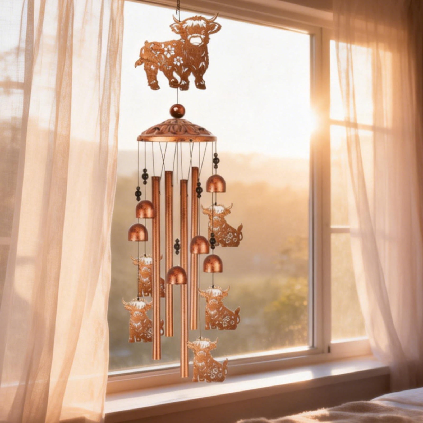 Highlands Cow Wind Chimes Outdoor Memorial Sympathy Wind Chimes Metal Windchime for Outside,Backyard Garden Decors