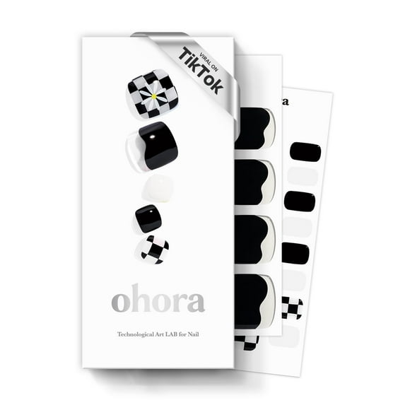 Tiras de gel para pedicura Sohora Semicuradas de PP Checkmate, negro/blanco