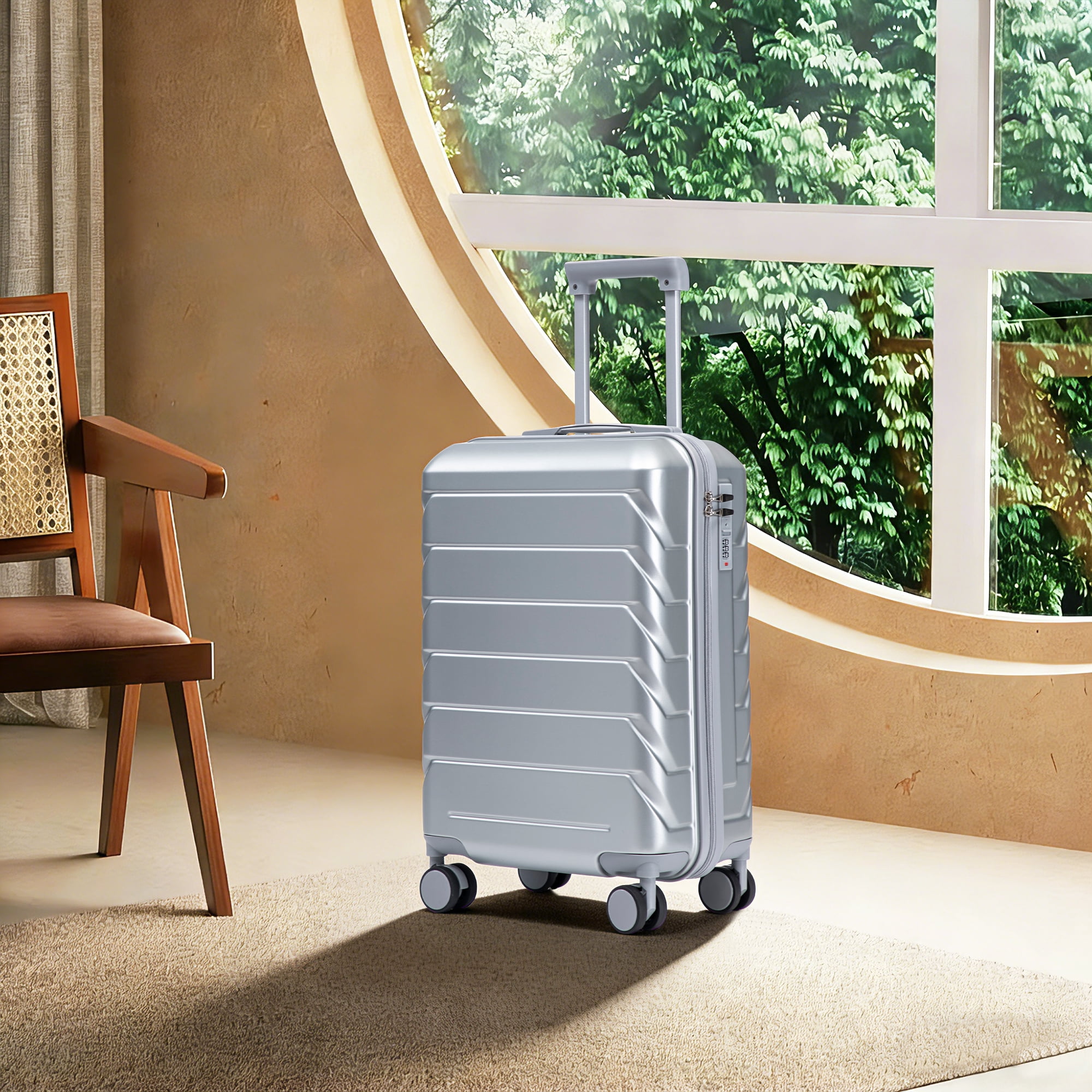 Leumius Hardside Carry on Luggage with Spinner Wheels, Hard Shell ABS Suitcase, 20-Inch Lightweight Expandable Rolling Luggage, Silver